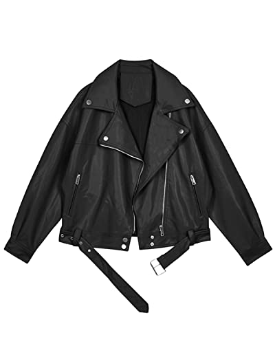 LY VAREY LIN Damen Kunstlederjacke Reverskragen Motorrad Reißverschluss...