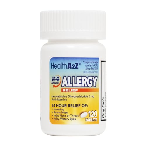 HealthA2Z Allergy Relief | Levocetirizine Dihydrochloride 5mg | 24 Hours | Antihistamine | Relief from Sneezing Runny Nose Itchy Nose and Eyes (120 Counts)