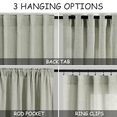 Image of Extra Long Sage Green Curtain 2 Panels 108 inches Long for Living Room Back Tab Rod Pocket Light Filtering Semi Sheer Drapes Cotton Linen Textured Pale Green Window Curtain 108 inch Length 9 FT Tall