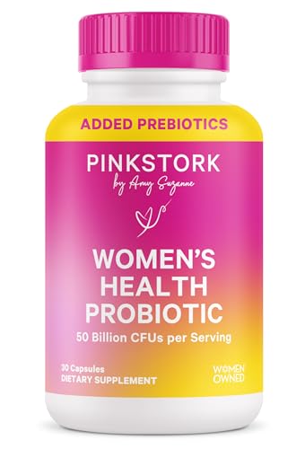 Pink Stork Women’s Health Probiotic, 50 Billion CFU | Clinically Studied Probiotics | Vaginal, Gut, Mood, & Hormone Balance | Yeast & Odor Support | Probiotic and Prebiotic Blend | 30 Vegan Capsules