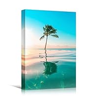 Canvas Wall Art Lone Palm Tree Bedroom Multicolor Nature Neon Photography Trees Tropical Urban - 12x18 inches
