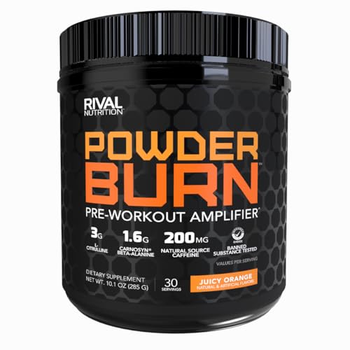 Image of RIVAL NUTRITION Powder Burn Pre-Workout Energy Powder for Men and Women I 3g L-Citrulline, 1.6g Beta-Alanine, 625mg Electrolytes, 200mg Natural Caffeine Per Serving I 30 Servings (Juicy Orange)