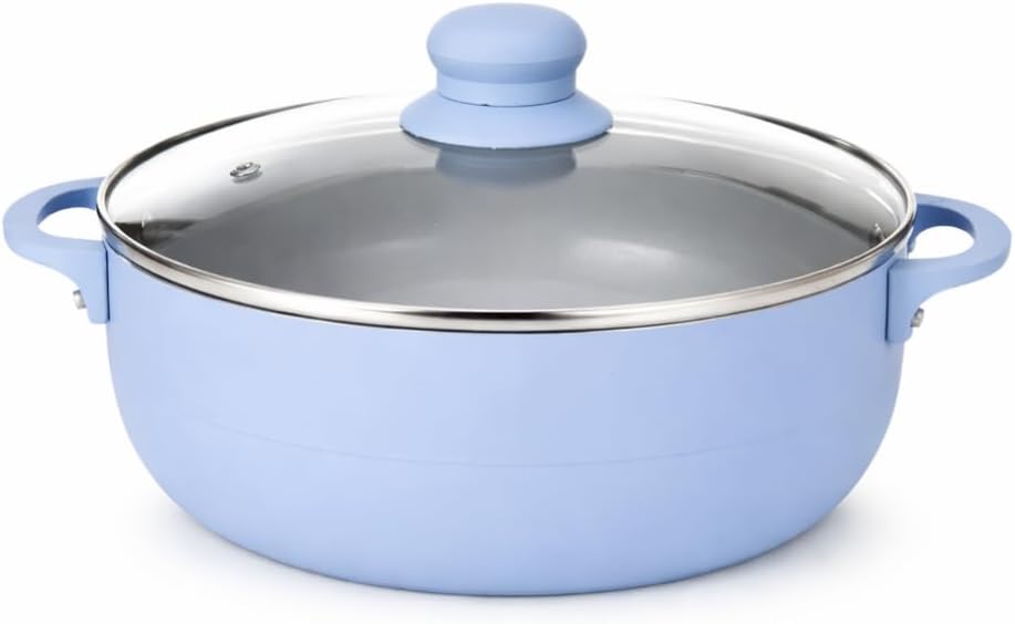 Alpine Cuisine 7-Quart Caldero Stock Pot, Aluminum Cooking Pot with Glass Lid, Ceramic Nonstick Coating for Soup & Stew Pot for Family Meals, Lemon Drop Yellow