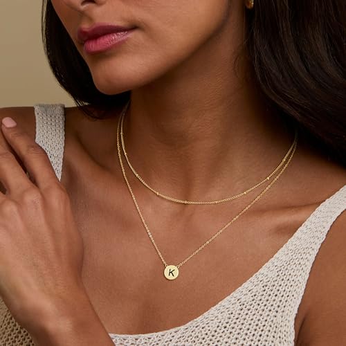 Initial Necklaces for Women,Dainty 14k Gold Plated A-Z Layered Letter Pendant Necklace - image 3