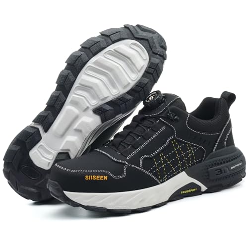 Arbeitsschuhe für Herren mit Stahlkappe, Leichte atmungsaktive & unzerstörbare, Clickers und pannensicherer, Rutschfester Sohle – Sicherheitsschuhe für Beruf und BAU Black-44