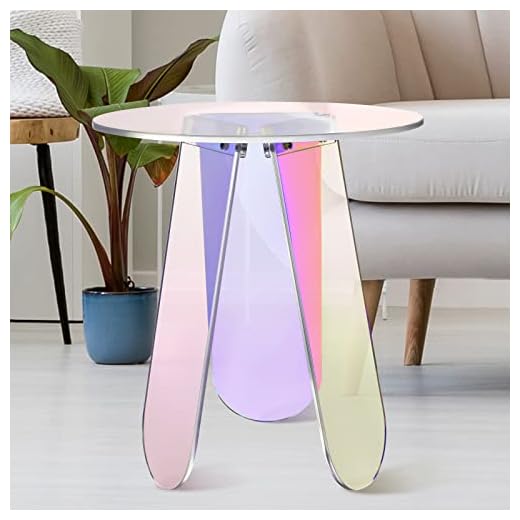 Acrylic Round Clear Iridescent Side Table Rainbow Acrylic Coffee Table Rainbow Colors End Tables Modern Accent Night Stand Iridescent Table for Bistro Office (Iridescent Style, 17.8 x 17.8 x 4.3 Inch)