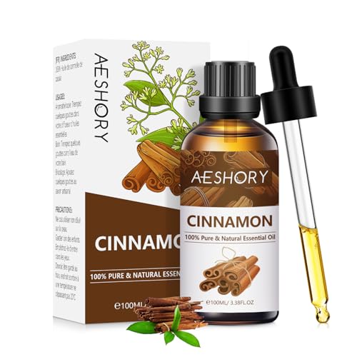 AESHORY Cinnamon Essential Oil 100ml, 100% Pure Natural Cinnamon Bark Oil for Diffuser, Humidifier, Aromatherapy, Home Cleaning, Skin Care, Breath Freshening