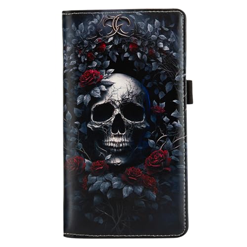 Image of checkbook cover,Checkbook Cover for Duplicate Checks,RFID Checkbook Register Cute Wallet women Men Credit Card Holder (Rose Skull)