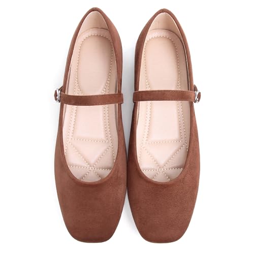 Dear Time Women's Comfortable Mary Jane Flats Soft Flats Square Toe Casual Ballet Flats with Ankle Strap2