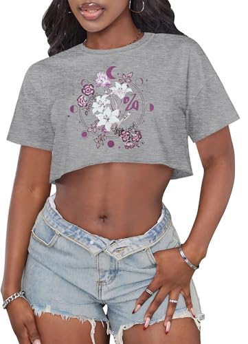 Image of Crop Tops for Women Oversized Short Sleeve T Shirts Crew Neck Cropped Tees