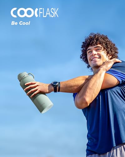 Image of Coolflask 40 oz Water Bottle Insulated with Straw & 3 Leakproof Lids