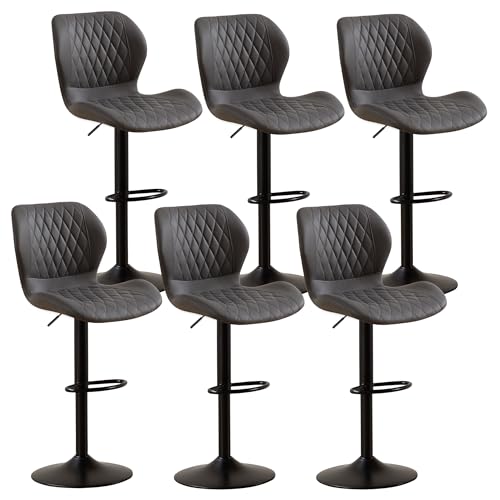 Image of Bar Stools Set of 6, Modern Swivel Counter Height Barstools for Kitchen Island Chairs, Adjustable Fabric Bar Stools with Back for Kitchen Counter Bar, Dark Grey