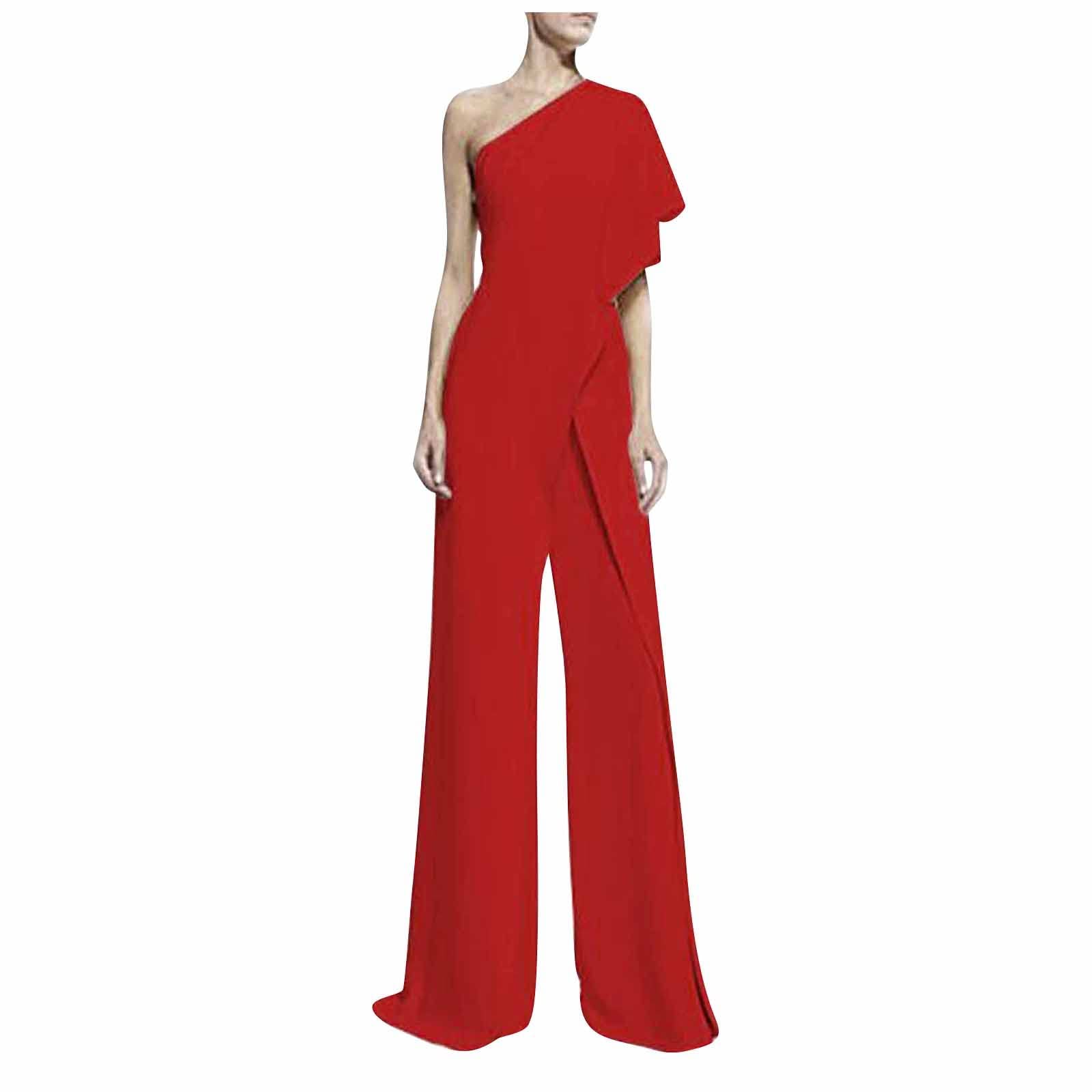 Women's Solid Colour Banquet Dress Jumpsuit Sexy Deep V Neck Hanging Neck Rompers Elegant Sleeveless Dress Overalls