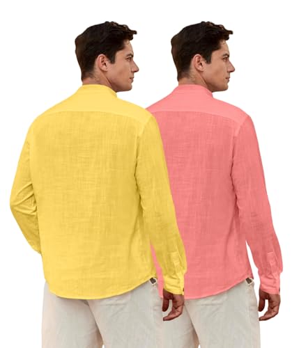 Image of Zombom Men's Combo Cotton Polyester Blend Solid Full Sleeve Straight Regular Fit Mandarin /Chinese Collor Kurta (Pack of 2)