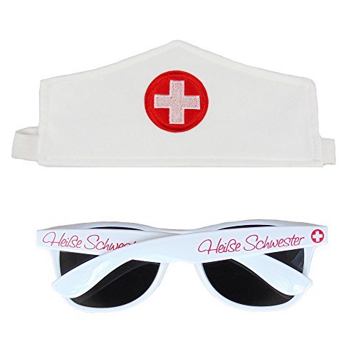 Partybob Krankenschwester Kostüm Set - Haube - Sonnenbrille Cover