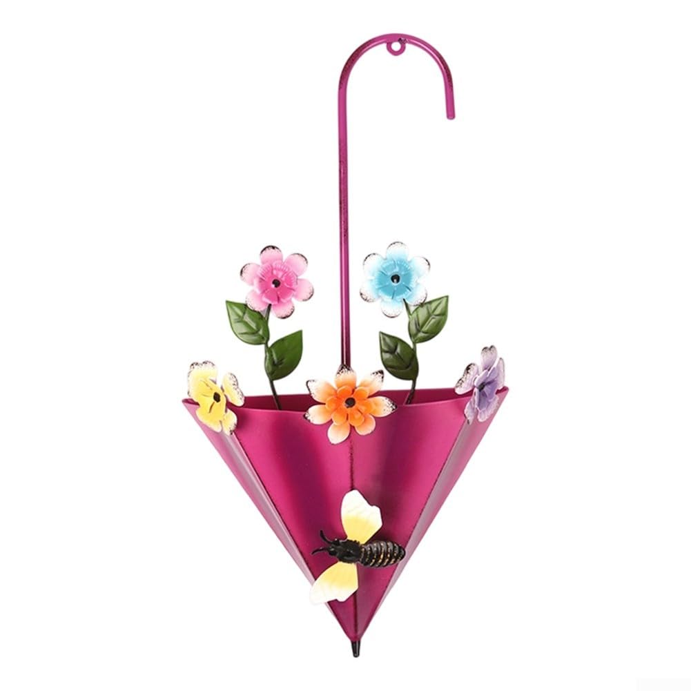 Maceta colgante de hierro con paraguas decorativo y drenaje para plantas de interior y exterior