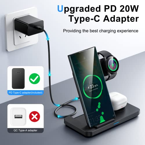 Houflody 3 In 1 Foldable Wireless Charging Station For Samsung Galaxy S23 S22 S21 S20 Ultra Plus Note20/10 Z Fold/Z Flip, Galaxy Watch 5/Pro/4/3/Active 2/1, Buds+/Pro/Live With Pd 20W Adapter, Black #TOP3