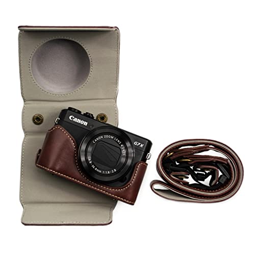kinokoo custodia protettiva per Canon PowerShot G7X/G7XII/G7X III fotocamera, custodia buffalo PU pelle per G7 X G7X Mark II G7X Mark III fotocamera custodia vintage con tracolla regolabile - Caffè