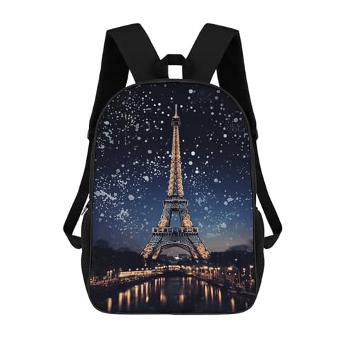 17 Inch Ordinary Backpacks,backpack for Men,Night Paris Eiffel Tower Print Backpack,suitable for Work,travel,business Trips,etc