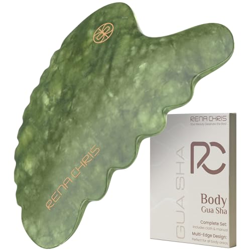 Rena Chris Großes Gua Sha, Natürlicher Jade Gua Sha Stein, Guasha Massagesteine für Lymphdrainage, Ganzkörperanwendung Beine Rücken und Gesicht (Grün) 1
