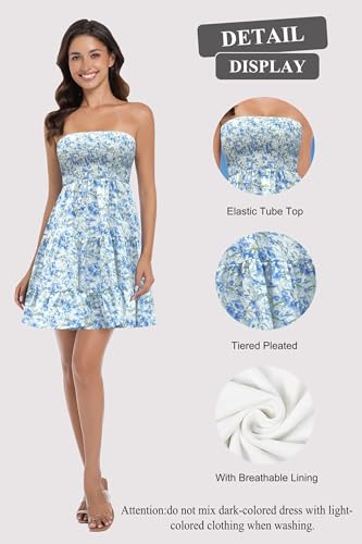Image of Tsher Tube Top Dress for Women Summer Solid Strapless Mini Dresses Off The Shoudler Ruffle Beach Cover Sundress