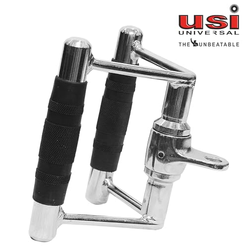 Image of USI Universal Cable Machine Attachment LAT Pulldown Attachments Home Gym Triceps Pull Down Attachment Cable Machine Equipments for Home Gym (Silver- V-Shaped Bar)