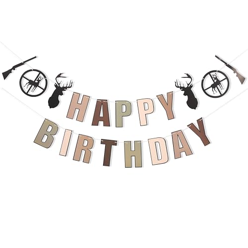 Image of Deer Hunting Camo Happy Birthday Banner,Deer Hunting Party Decorations | The Big One Deer Hunting Birthday Banner,Buck Deer Party Decorations