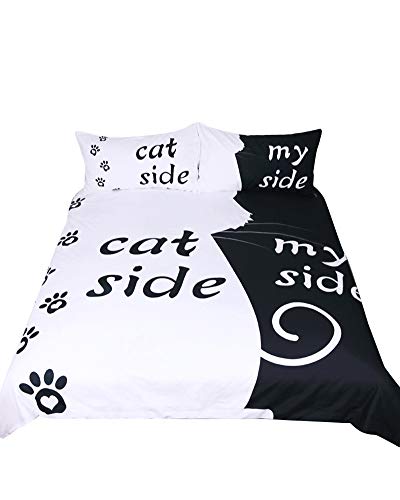 Svartvitt påslakanset hemtextil katt och hundsida tredelat bäddset, dubbel stil1 AUS