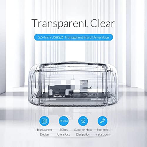 Base de conexión HDD SATA de 3.5 pulgadas transparente USB 3.0 con rendimiento de 5Gbps 6