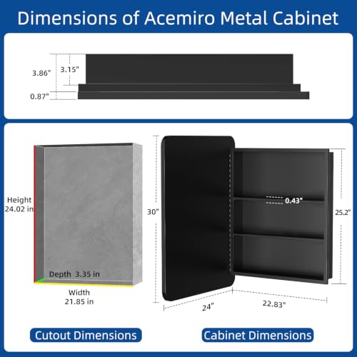 Image of ACEMIRO 24x30 Inch Bathroom Medicine Cabinet with Mirror Black Metal Framed Farmhouse Recessed or Surface Wall Mounted Black Medicine Cabinets for Bathroom