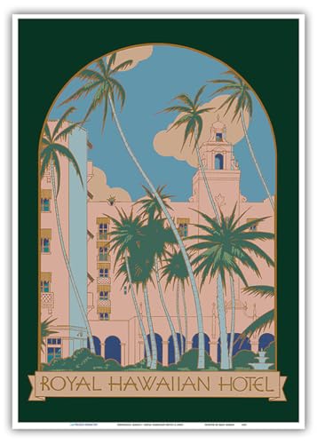 ロイヤルハワイアンホテル(ピンクパレス)-ハワイホノルル-ヴィンテージトラベルポスターc.1940年代-マスターアートプリント 25.4 cm x 35.6 cmのサムネイル