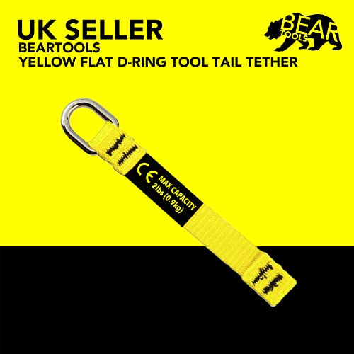 Image of BearTOOLS Yellow Flat D-Ring Tool Tail Tethers, 2-In-1 Application, Max Load 0.9KG, 12CM x 12MM (6, Yellow)