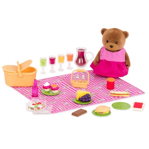 Li’l Woodzeez – 20 Pcs Picnic Playset – Including 1 Baby Bear,Toy Picnic Basket&Blanket, Play Food&More Accessories – Gift Doll Playset for Kids Ages3+