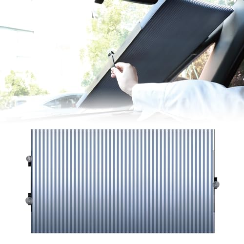 Enerfero Parasol Coche Delantero Retráctil Automático, Visera Solar para Parabrisas con Ventosas Reforzadas, Cortina Protección UV y Aislamiento Térmico, Fácil Instalación para Coches SUV Camionetas