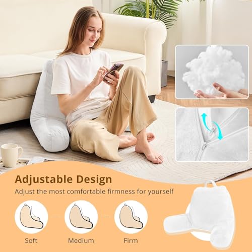 Image of Sasttie Reading Pillow for Bed, Back Pillow for Sitting Up, White | 18 inch Backrest Support Cushion for Couch, Sofa, and Floor, Dorm Essentials, OEKO-TEX, Adjustable Down Alternative Fill