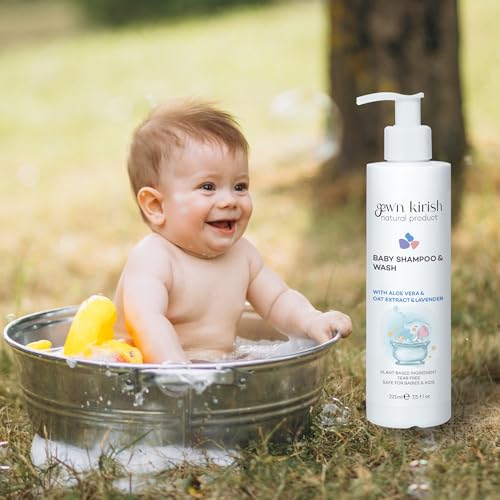 Image of Gew'n Kirish Natural Baby Shampoo & Body Wash - Tear-Free, Hypoallergenic Cleanser with Lavender Oil, Aloe Vera & Oat Extract, Plant-Based, Vegan, Sulfate-Free Formula, 7.5 fl oz