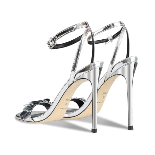 Image of Women's 3.9IN High Heel Sandals Open Toe Strappy Slingback with Lace Flower Detail - Stiletto Heel Summer Dress Shoes for Wedding /Party