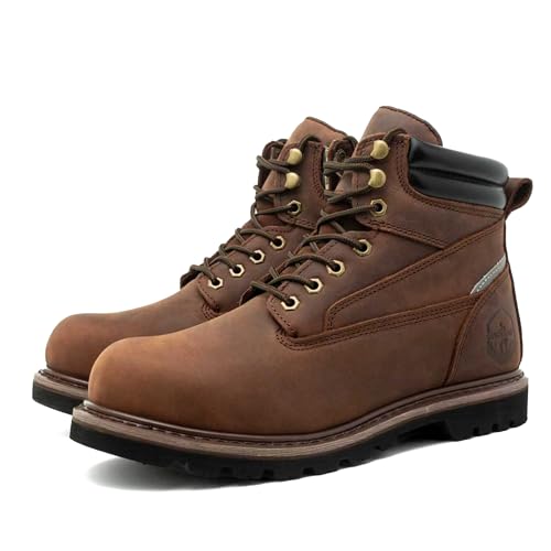 Work Boots for Men Soft Toe Insulated Non Slip Comfortable Black/Brown Leather Rubber Industrial & Construction Boots