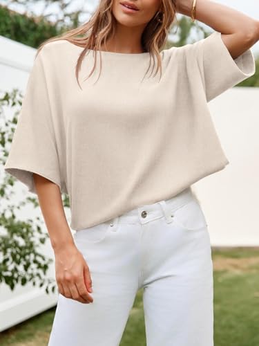 Image of Cicy Bell Womens Half Sleeve Sweaters Oversized Boat Neck Knitted Pullover Sweater Trendy Casual Loose Fit Fall Tops