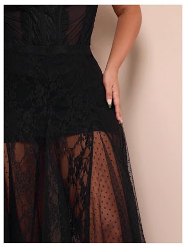 Verdusa Women's Plus Size Lace Mesh Sheer Maxi Skirt Flowy Flared High Waisted Tulle Skirts4