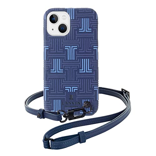 LANVIN COLLECTION SHELL CASE SIGNATURE WITH NECK STRAP スマホケース iPhone13mini 用[ Blue ]