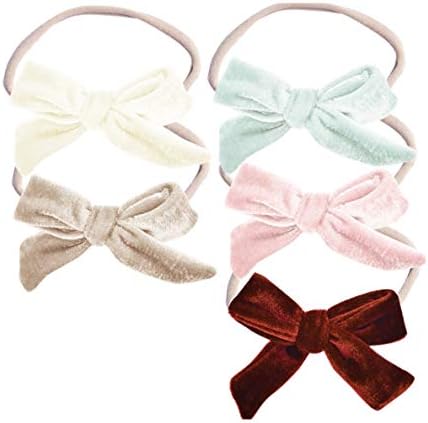 Super Soft & Stretchy Nylon Headbands in Assorted Holiday Bow Set for Baby, Toddler, Girls (Faith, Set of 5)
