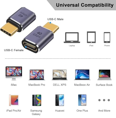 Image of REDWIND USB C Adapter, USB Type C Male to Female Adapter Extender Support 100W, 40Gbps, 8K@60Hz for Thunderbolt 4 /3, MacBook Pro /Air, Laptop, Tablet, Smartphone and More Type C Devices