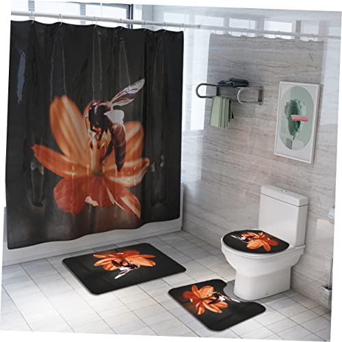 Cabilock 3 1 Badematten-Sets Wc-Bodenmatten-Set Teppich Duschvorhang Wc-Vorleger Haushalt 4-Teiliges Set – Bild 3