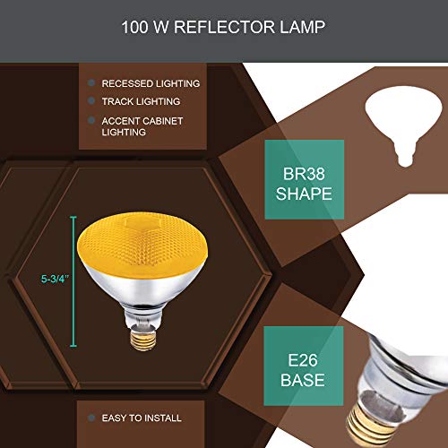 Dysmio Lighting 100 Watt Br38 Incandescent Flood Light Bulb Yellow Bug Light, 2 Pack #TOP3