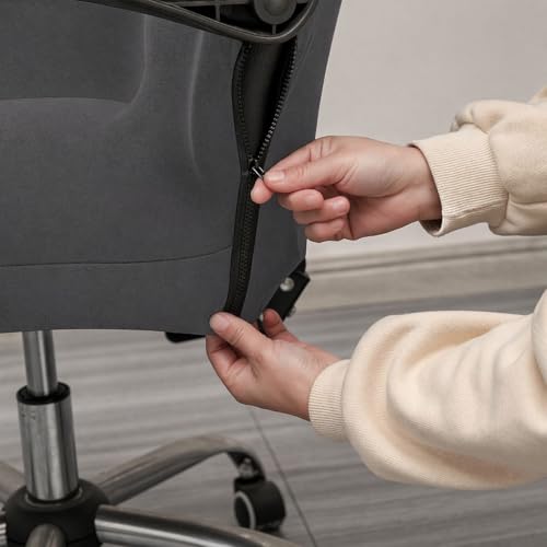 Image of ELEGANTA Stretchable Elastic Boss Office Chair Cover with Handle Covers, Polyester Spandex, Dark Grey (Pack of 1)