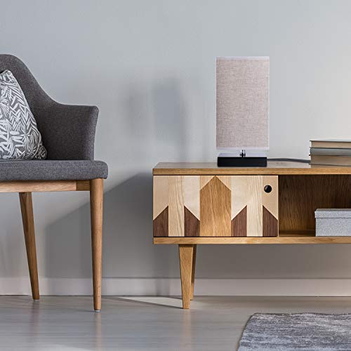 Minerva Wood Table Lamp - Solid Fabric Shade Bedside Desk Lamps for Bedroom, Living Room, Study (Square) - Thumbnail 7
