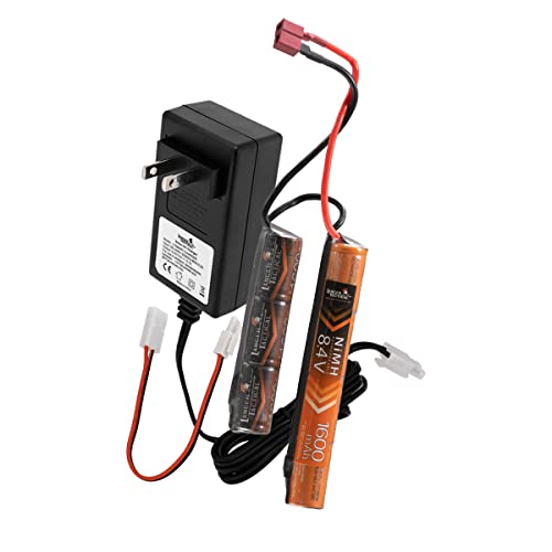 Lancer Tactical 8.4v Nunchuck Nimh Battery Pack with Smart Charger, 8.4v 1600 mAh Dean Connector with Compact Smart Charger