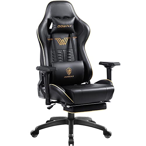 Dowinx Gaming Stuhl - Bürostuhl mit Hoher Belastbarkeit- PU Leder Gamer Stuhl mit 4D Armlehnen und Fußstütze - Ergonomischer Gaming Chair - als Gaming-Sessel Geeignet - 150 kg(Schwarz)