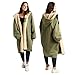 OHS Waterproof Coat Womens, Camouflage Oversized Rain Coats for Women Men Lightweight Fleece Lining Changing Robe with Hood & Pockets Breathable Drying Robe for Outdoor Travel, Khaki/Beige - L/XL
